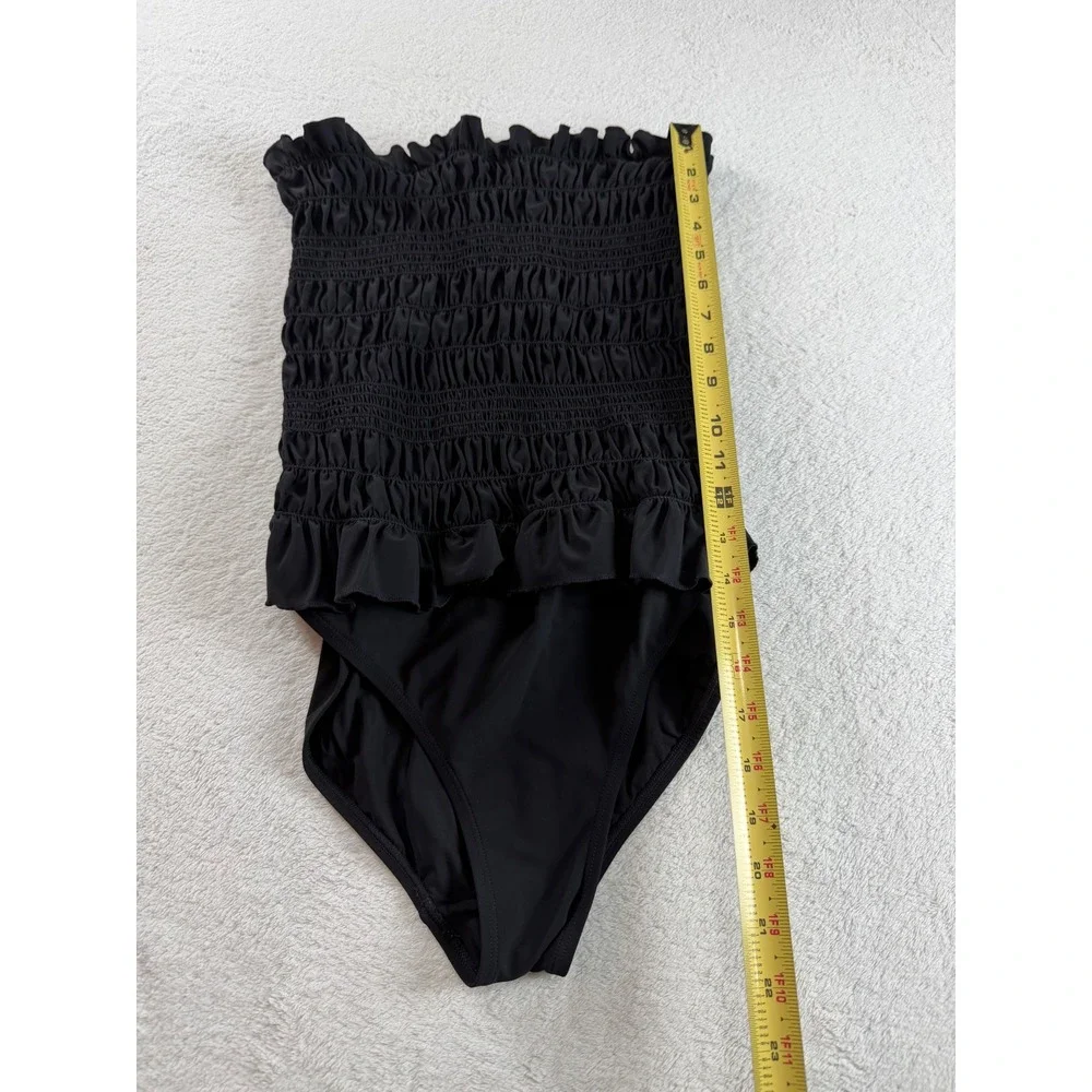 Tory Burch Black Smocked Ruffle One Piece Swimsuit Medium Strapless Convertible